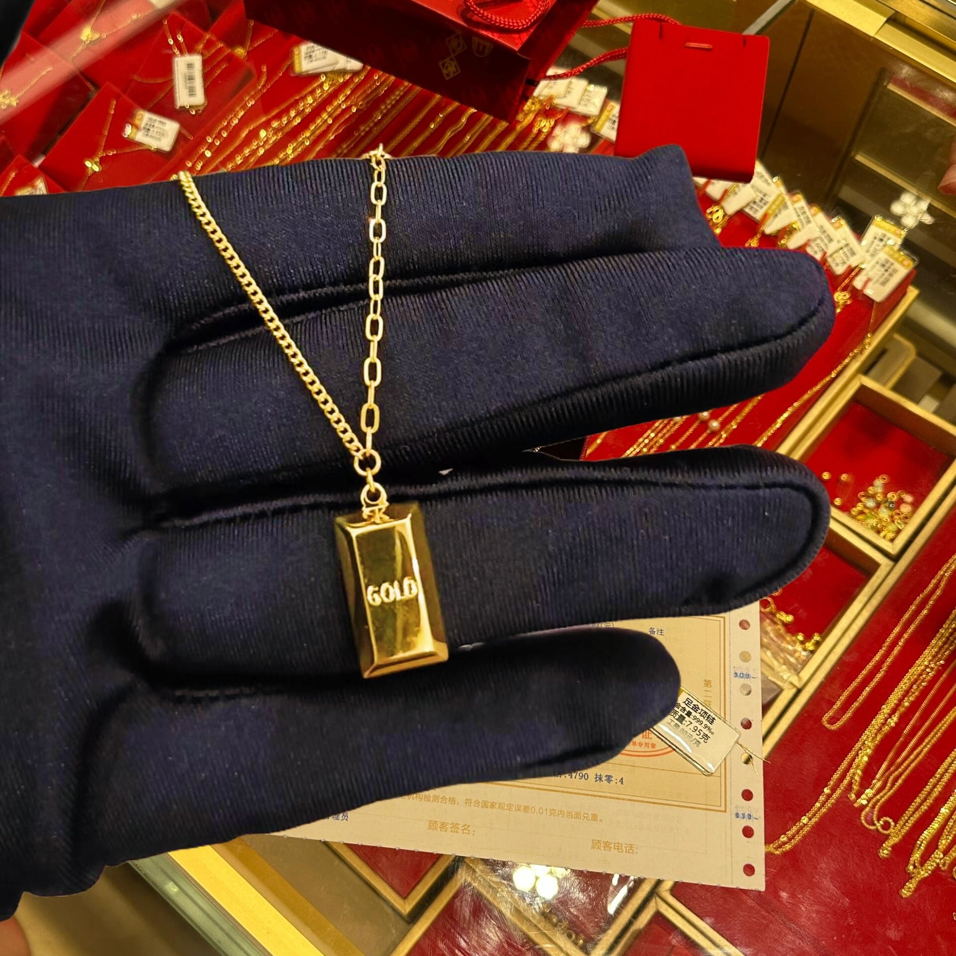 金包银小金砖锁骨链精致小金条暴富吊坠时尚百搭送女友生日礼物
