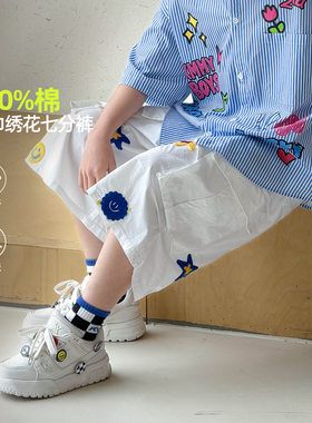大儿童男装一米二三四五六年级七八九十岁小孩男裤子五分短夏裤白