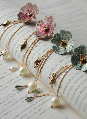 韩式手工刺绣串珠花朵耳钉配饰头花CHRIST正品发饰