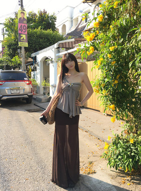 【下周六】长版修身棕咖色网纱裙不规则直筒包臀半身裙女夏季裙子