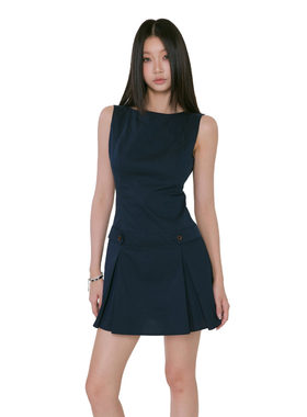 WITHMIN 收腰洋装女夏2025新款显瘦纯欲美式a字无袖背心裙短裙