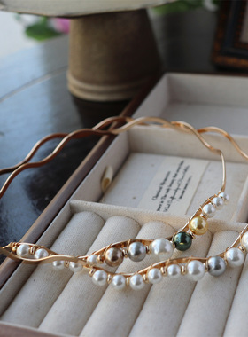 欧美气质复古法式洛可可小众轻奢施家珍珠发箍手工绕线头箍发饰女