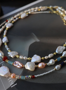 复古波西米亚风养殖珍珠项链个性小众不规则串珠新潮款锁骨链女