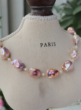 天然大巴洛克珍珠项链炫彩强光串珠复古气质时尚轻奢珍珠项链女