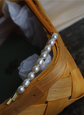 suu定制款 东大门韩版名媛风水滴高亮气质简约水滴珍珠发夹长边夹