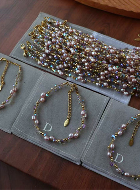 设计款简约气质都市轻奢冷淡风ol通勤水晶淡水珍珠绕线手链项链女