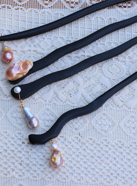 设计新款简约复古汉服中国风手工贴箔绕线天然淡水巴洛克珍珠发簪