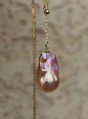 suu 精挑极光滑皮无瑕紫色大巴洛克淡水珍珠吊坠Y字锁骨链项链