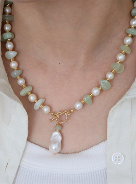 天然珍珠系列天然岫玉淡水珍珠原创设计小众清新自然轻奢项链女