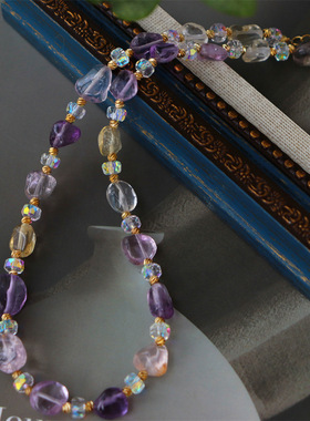 天然清透紫黄水晶随形不规则ins风小众设计轻奢女士手链项链批发