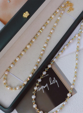 新款福利 简约糖果色施家水晶淡水珍珠项链轻奢感气质锁骨链女