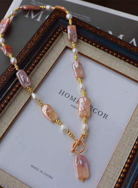 厂家直供淡水巴洛克方块紫色珍珠项链欧美夸张大方颈饰珠宝项链女