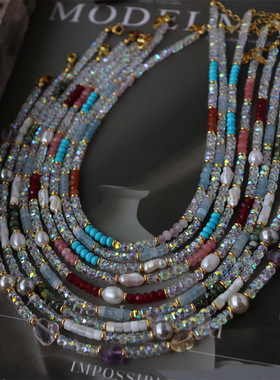 欧美手工轻奢串珠宝石项链小众设计感闺蜜天然石锁骨链项链女