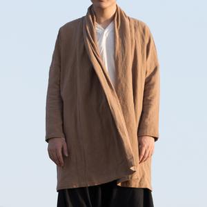风男装亚麻中长款男士风衣外套F21P120图片