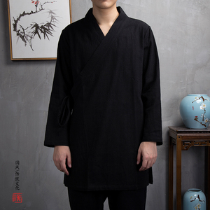 风男装棉麻男士中长款禅意汉服外套F80P85图片