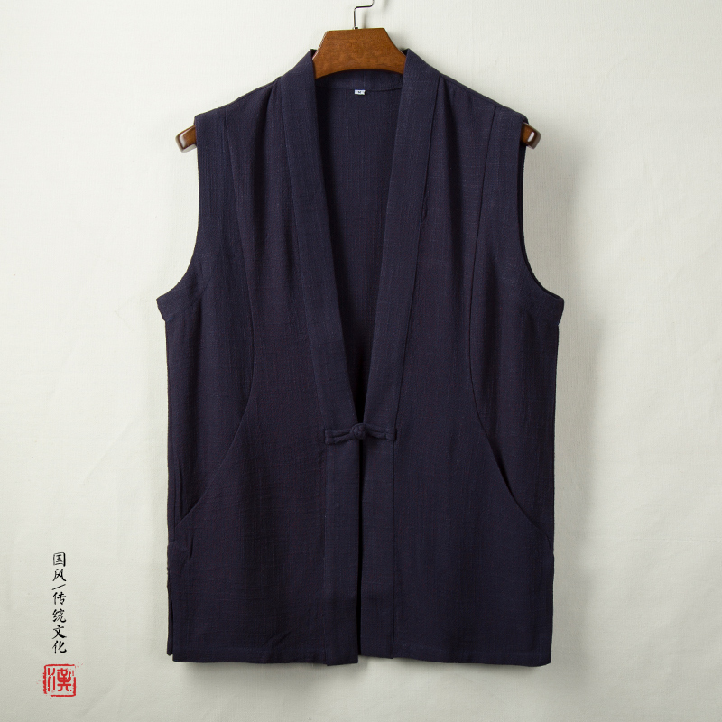 风男装亚麻男士禅意盘扣马甲吗MJ15P70(Mj15)，男装背心/马甲，钱塘802