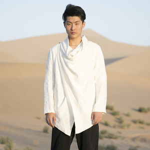 2019风男装棉麻提花男士汉服风衣外套图片