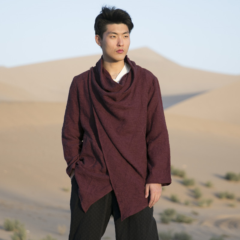 2019风男装棉麻提花男士汉服风衣外套,男装风衣,钱塘802