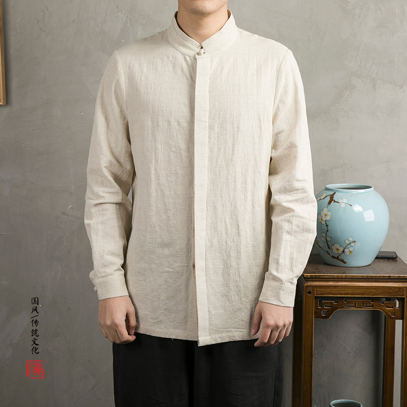 风棉麻提花立领男士长袖衬衣C246P70,男装衬衫,钱塘802