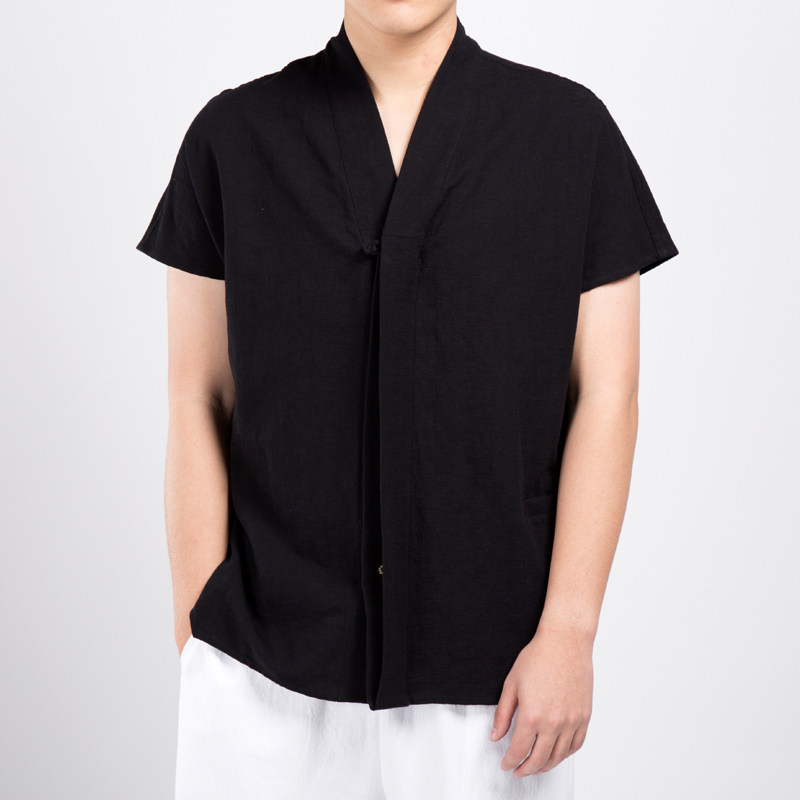 2025春夏新款风棉麻男士汉服领短袖衬衣T211P65,男装T恤,钱塘802