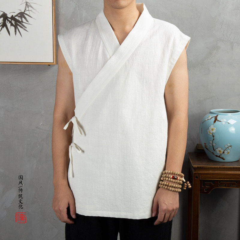 2025春夏新款风棉麻男士无袖汉服C56P60,男装民族服装,钱塘802