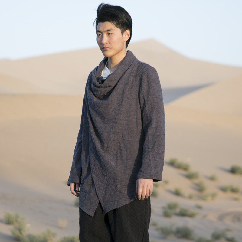 2019风男装棉麻提花男士汉服风衣外套,男装风衣,钱塘802