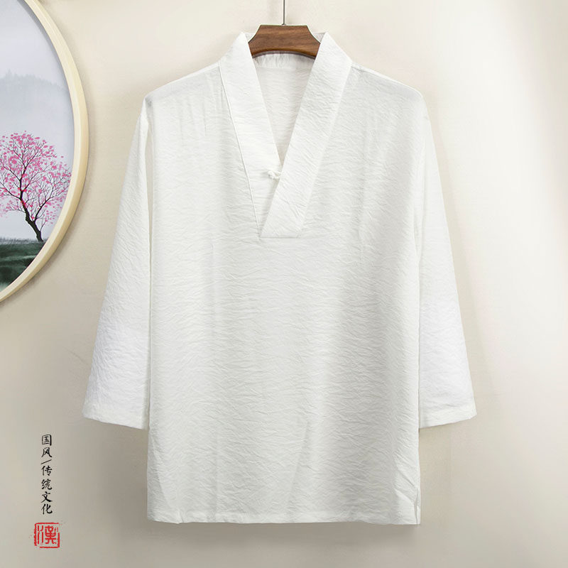 夏季新款风男士七分袖汉服领T恤T56P55图片