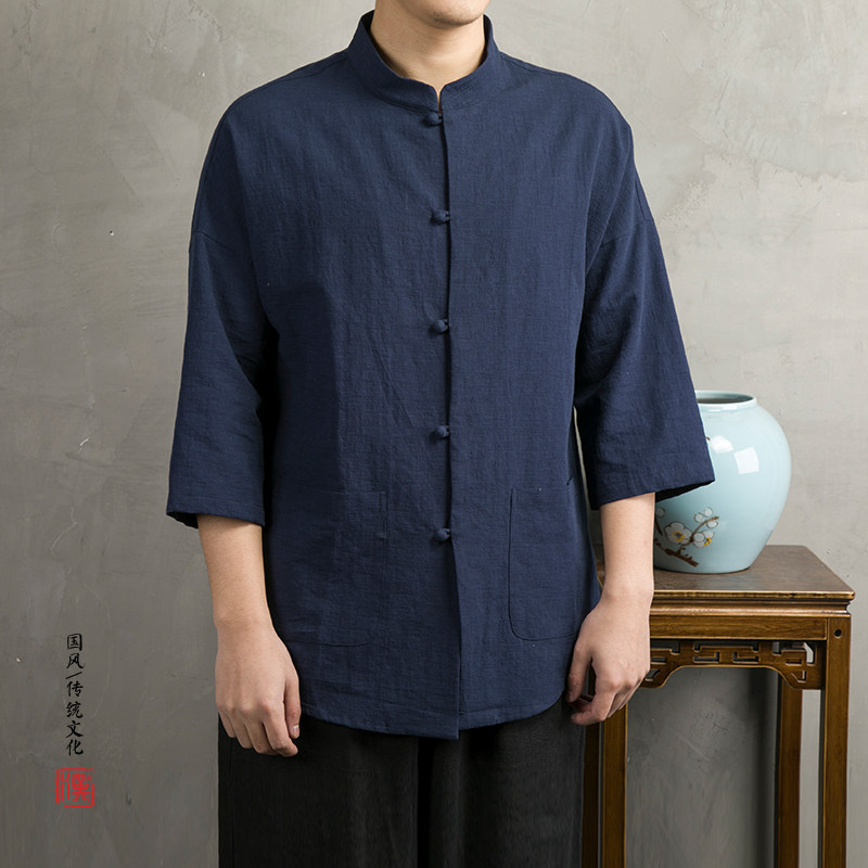 风男装棉麻男士七分袖衬衫C243P65,男装衬衫,钱塘802