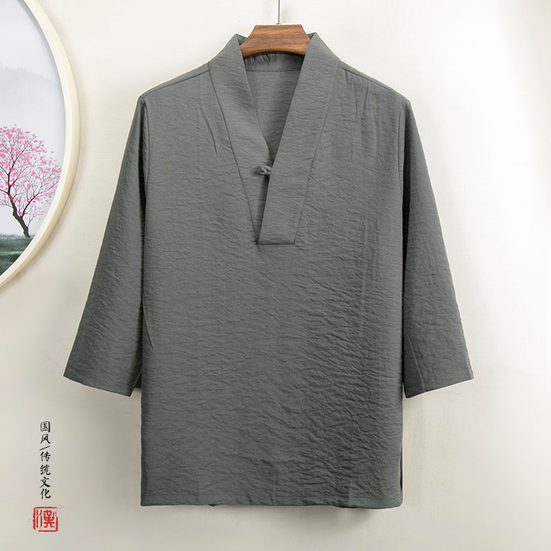 夏季新款风男士七分袖汉服领T恤T56P55,男装T恤,钱塘802