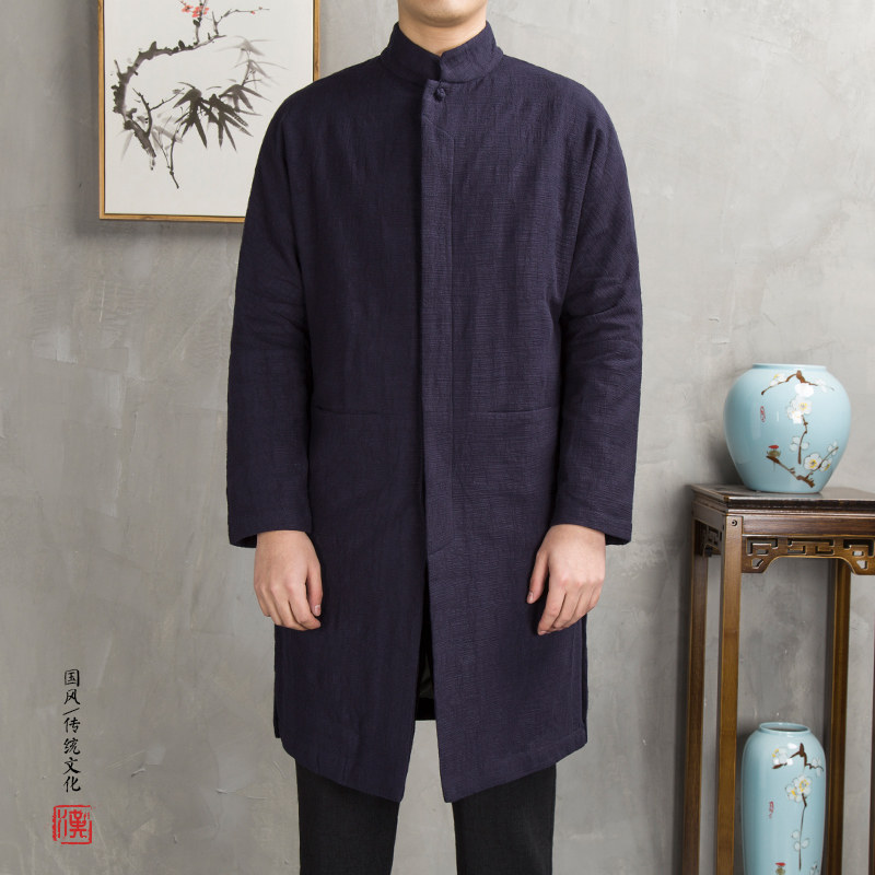 2025秋冬新款男装棉麻男士中长款外套F02P125图片
