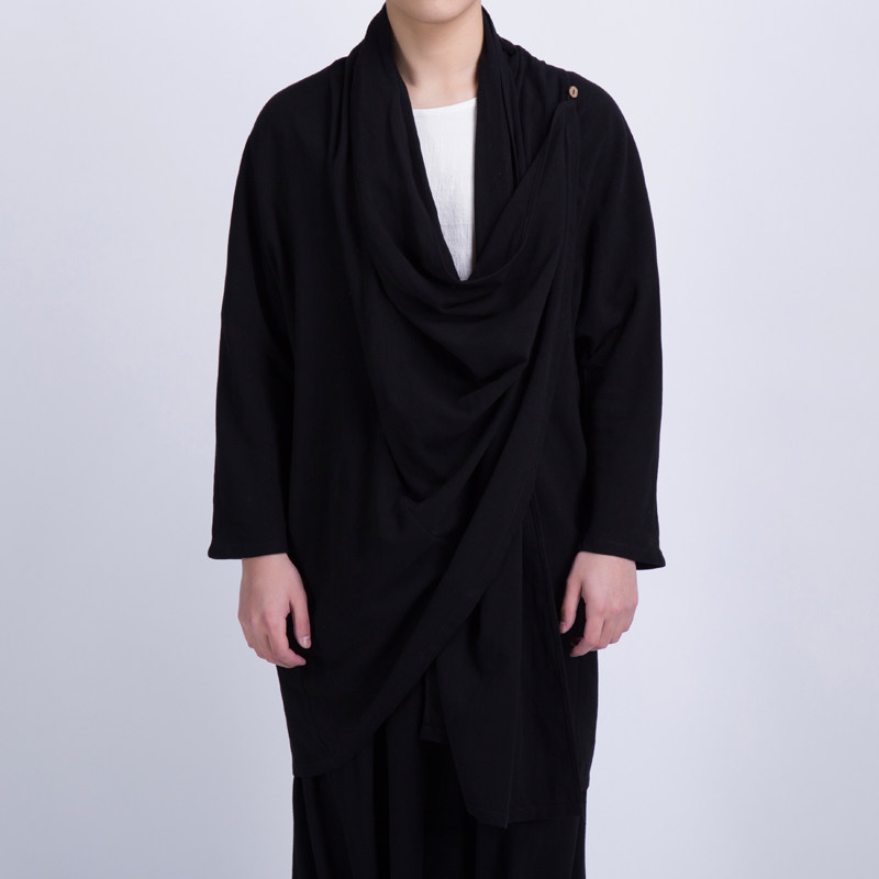 春夏新款风男装中长款亚麻披风汉服棉麻男士风衣T99P95图片