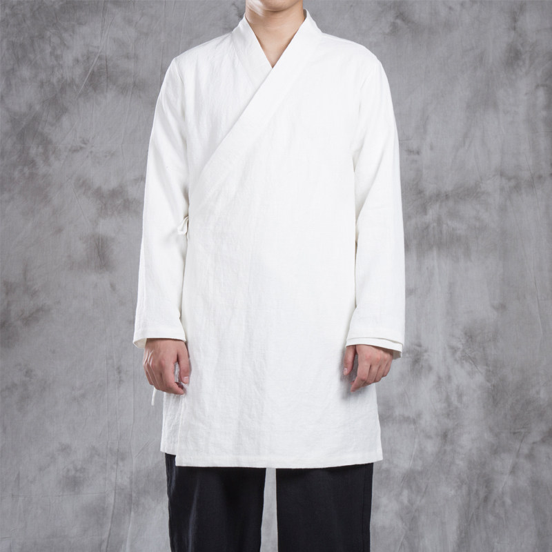 秋冬新款风男装亚麻男士中长款纯色汉服外套F80P85,男装民族服装,钱塘802