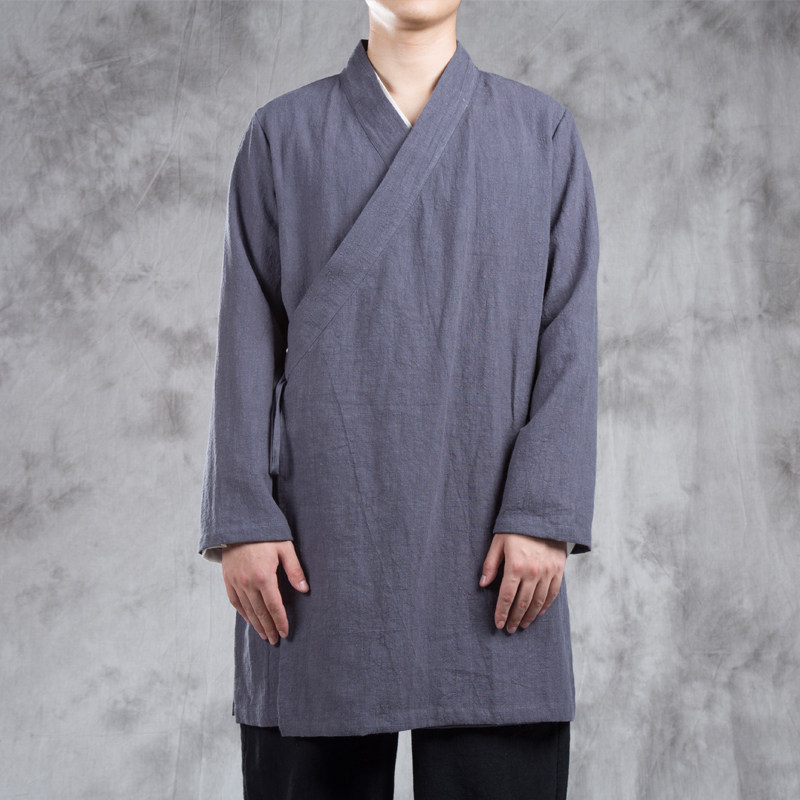 秋冬新款风男装亚麻男士中长款纯色汉服外套F80P85,男装民族服装,钱塘802