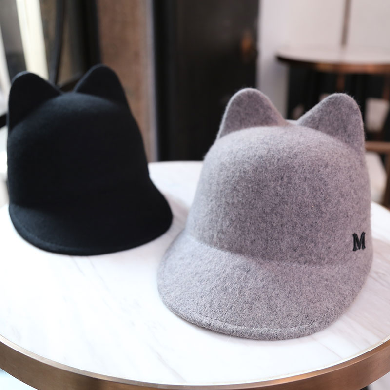 逛街毛呢马术帽女猫耳朵甜美可爱
