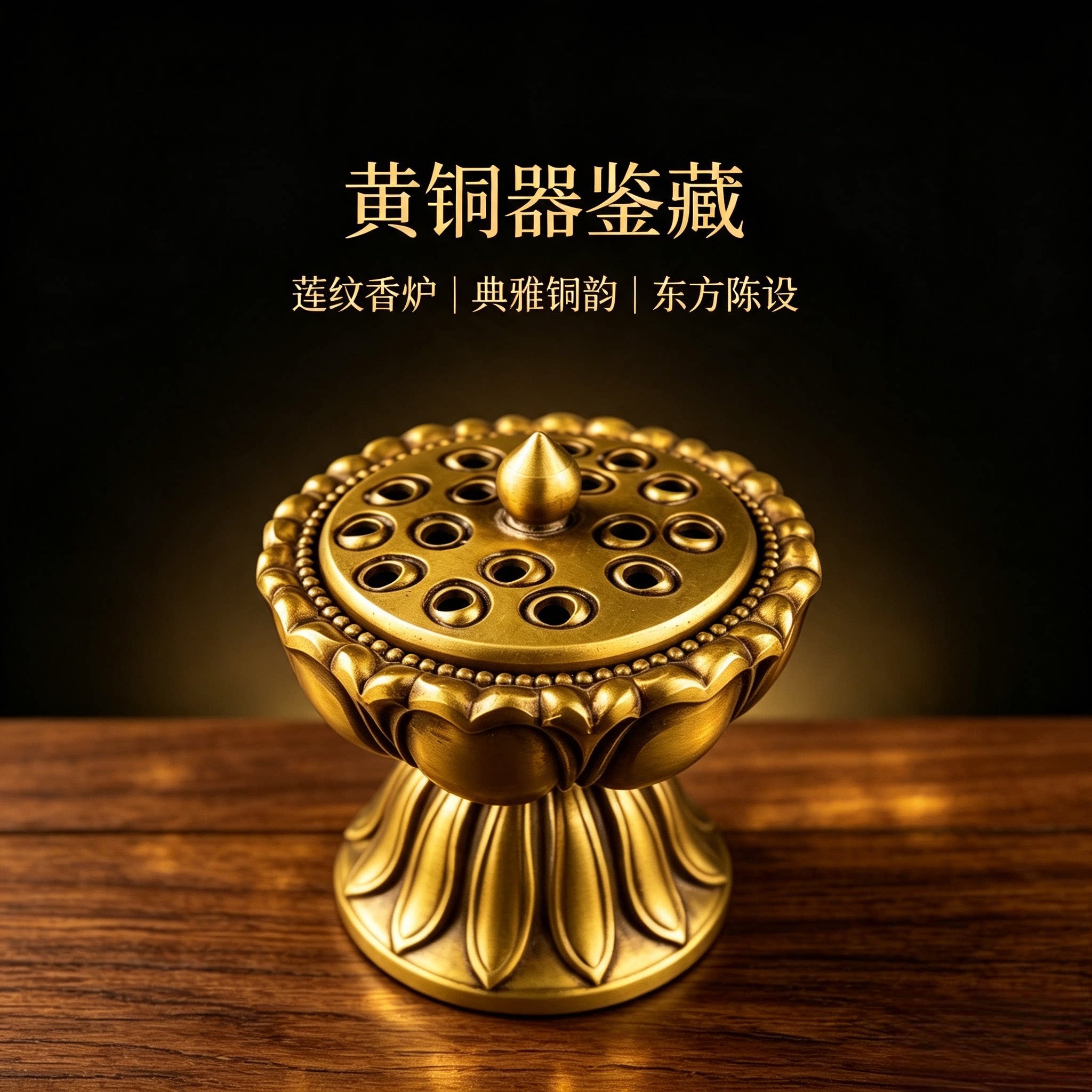 黄铜莲花香炉家用室内供佛香薰炉复古黄铜高脚莲花座熏香摆件