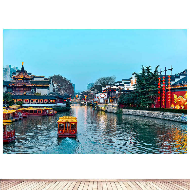 江苏南京秦淮河夫子庙城市建筑风景画海报制作客厅房间贴画墙画4