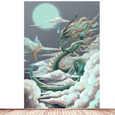 青龙中国海报图案客厅走廊装饰画防水贴画玄关招财镇宅贴纸20