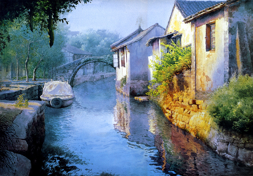 江南水乡西塘朱家角乌镇南浔古镇海报制作客厅寝室装饰画7504