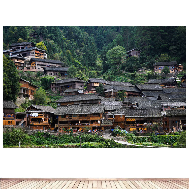 简约现代装饰画贵州西江苗寨建筑风景画海报定制房间餐厅墙贴画2图片