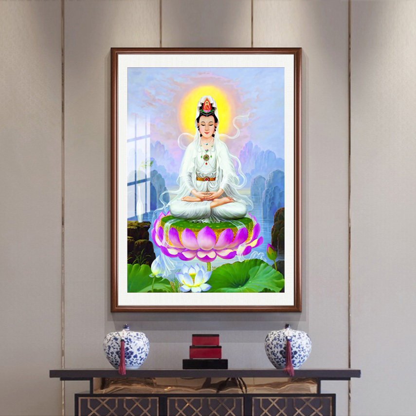 观世音菩萨画阿弥陀佛镇宅挂画佛像壁画客厅餐厅书房卧室宗教挂画