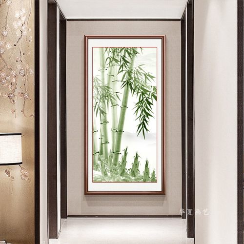 竹子客厅玄关新中式竹报平安挂画
