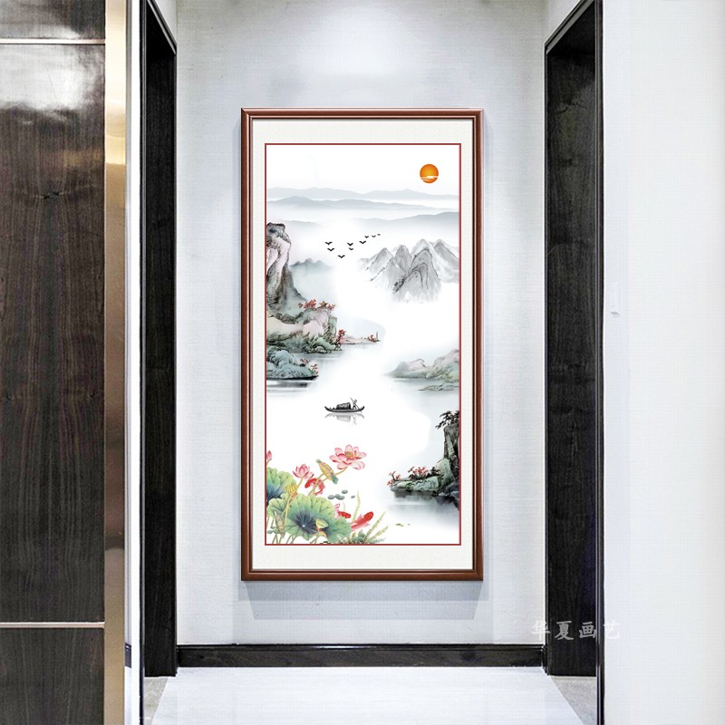山水装饰画新中式客厅书房走廊过道挂画玄关办公室旭日东升风景画