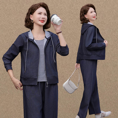 中年妈妈秋装套装洋气休闲运动服新款中老年女装春秋外套时尚上衣