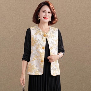 春秋坎肩背心两件套裙子 中老年女装 妈妈秋装 提花马甲外套2025新款