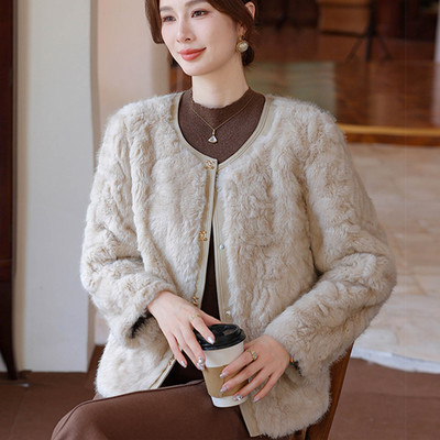 小个子妈妈秋冬装仿皮草加厚短外套女2025新款洋气水貂绒毛毛上衣