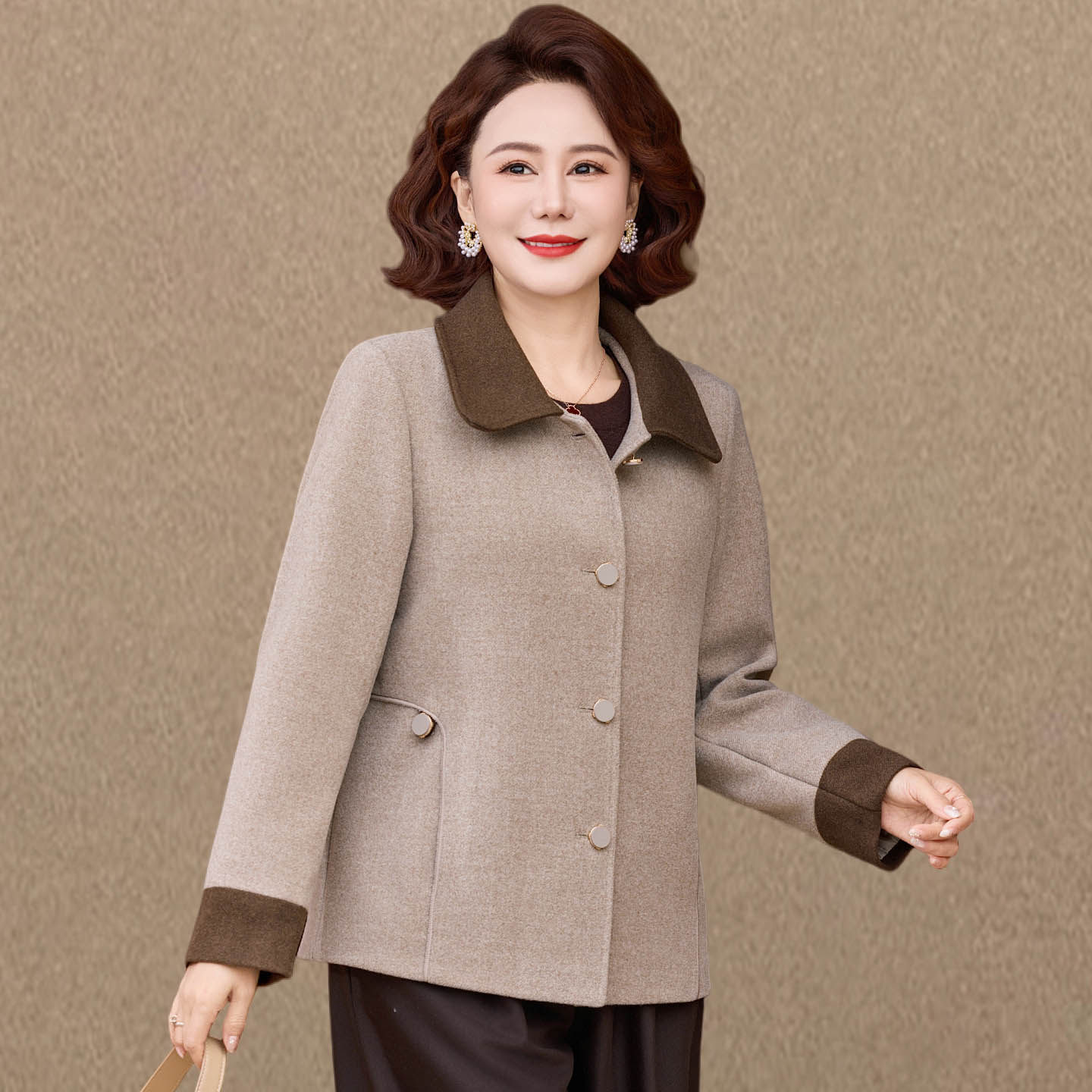 妈妈装春秋款外套女2026新款洋气中老年气质显瘦双面呢子大衣短款,女装/女士精品,中老年女装,淘宝优惠券,粉丝福利购,淘宝优惠卷