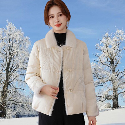小个子妈妈冬装刺绣小棉衣新中式羽绒棉服洋气加厚外套女2025新款
