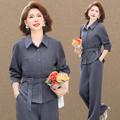 妈妈春季新款套装中老年时尚气质女装春秋上衣洋气中年两件套减龄