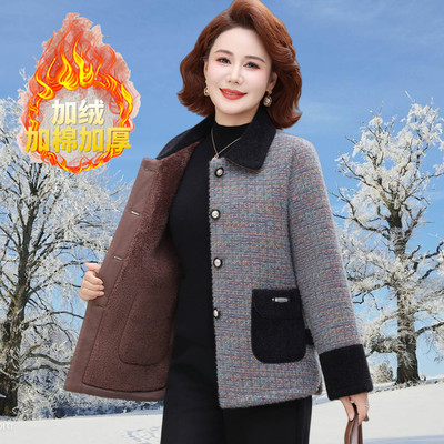 妈妈冬装加绒加厚水貂绒外套2025新款中老年女装洋气呢子大衣短款