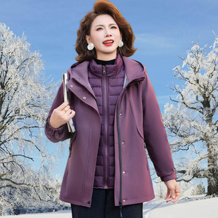 时尚中老年人羽绒棉服外套新款妈妈冬季可拆卸轻便保暖冲锋衣棉衣